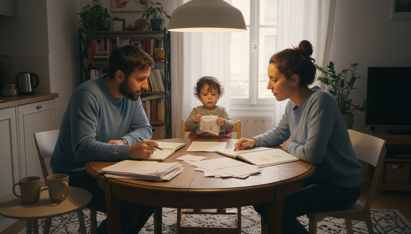 Famille consultant leur budget à la cuisine