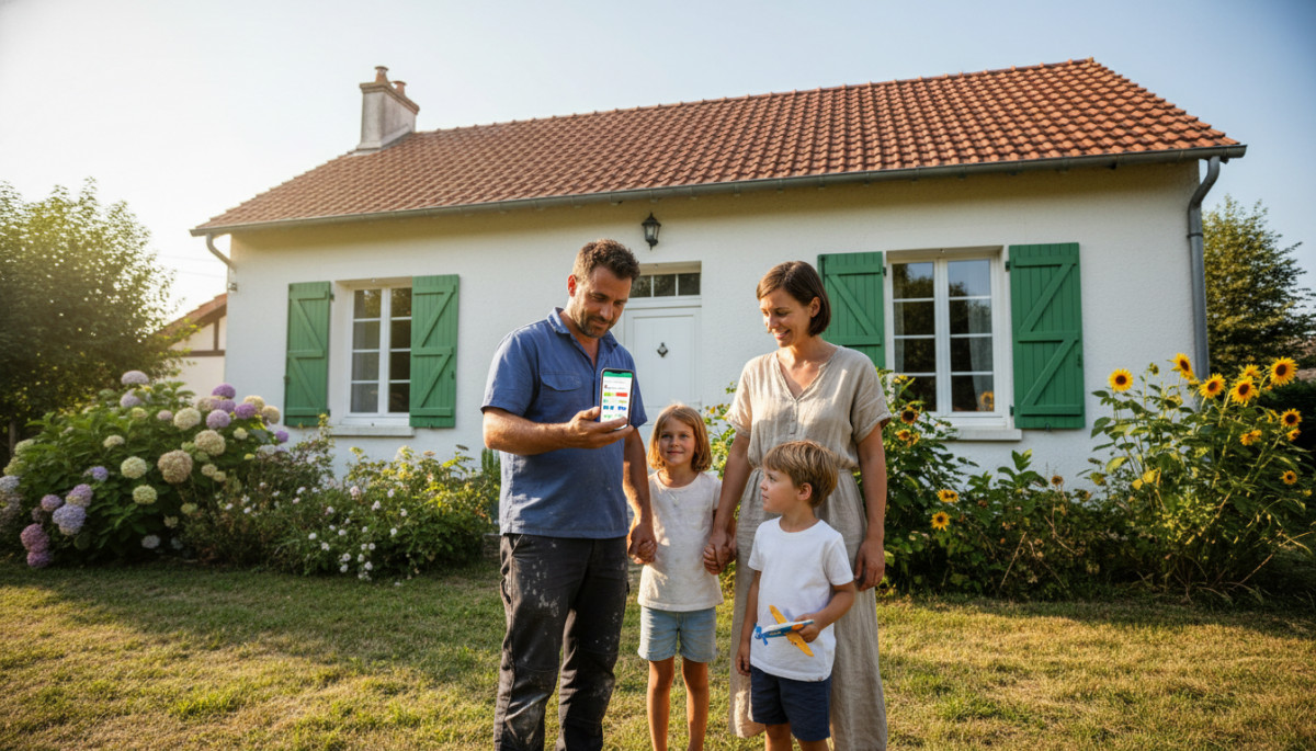 Famille devant leur maison à Pau