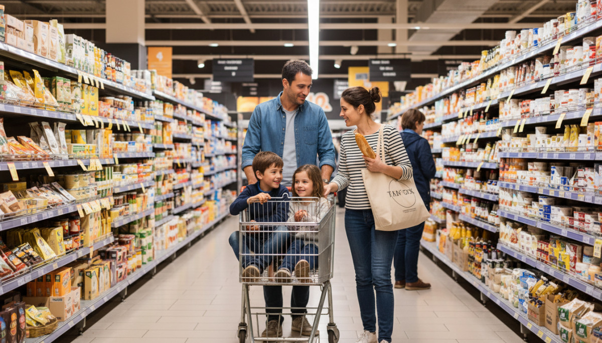Famille faisant les courses au supermarché
