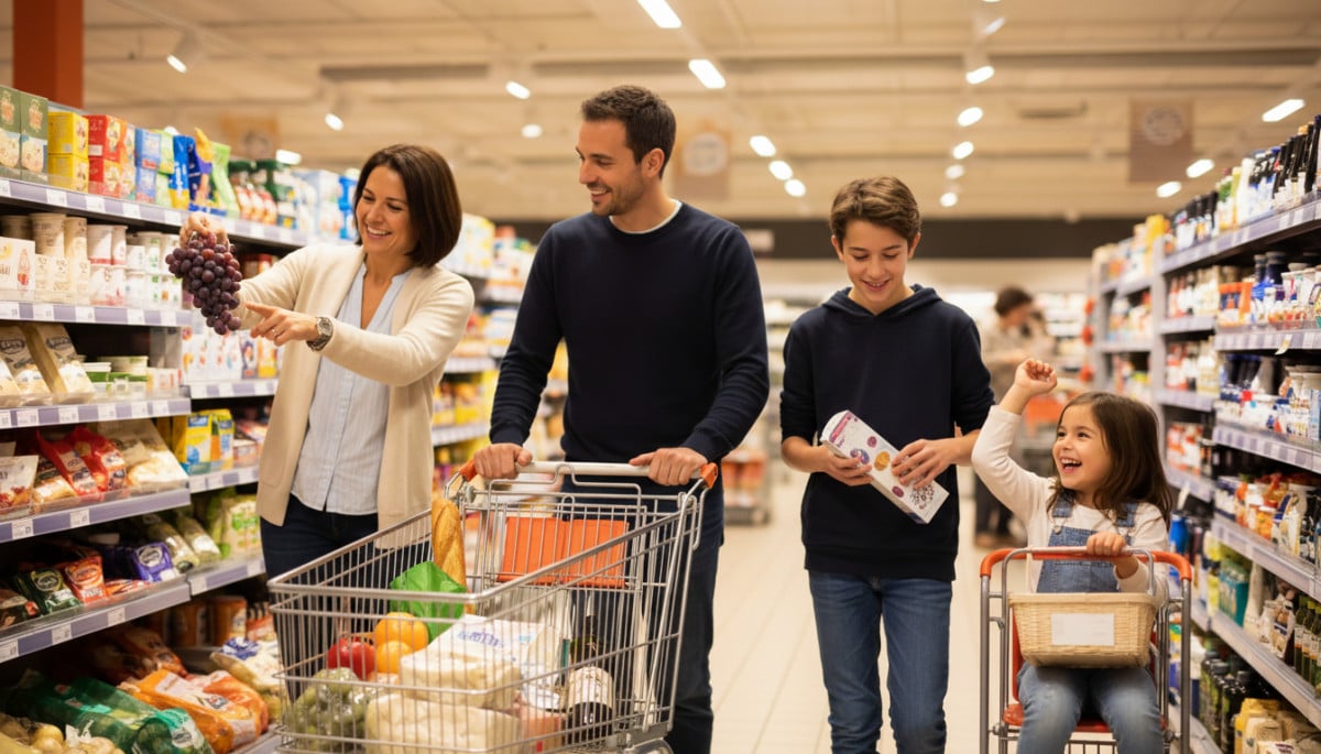 Famille faisant les courses au supermarché