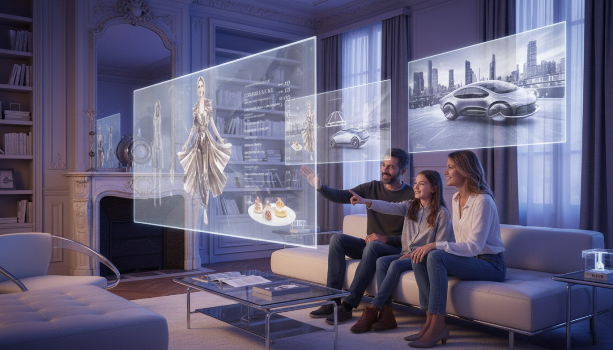 Famille française 2050 publicité hologramme futuriste