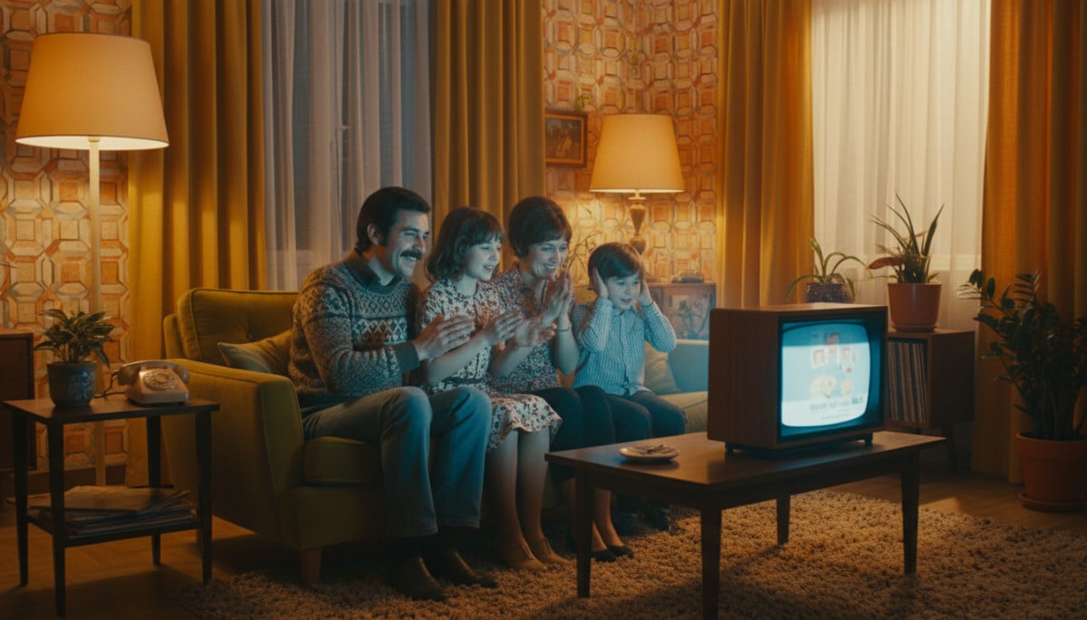 Famille française années 70 devant télévision