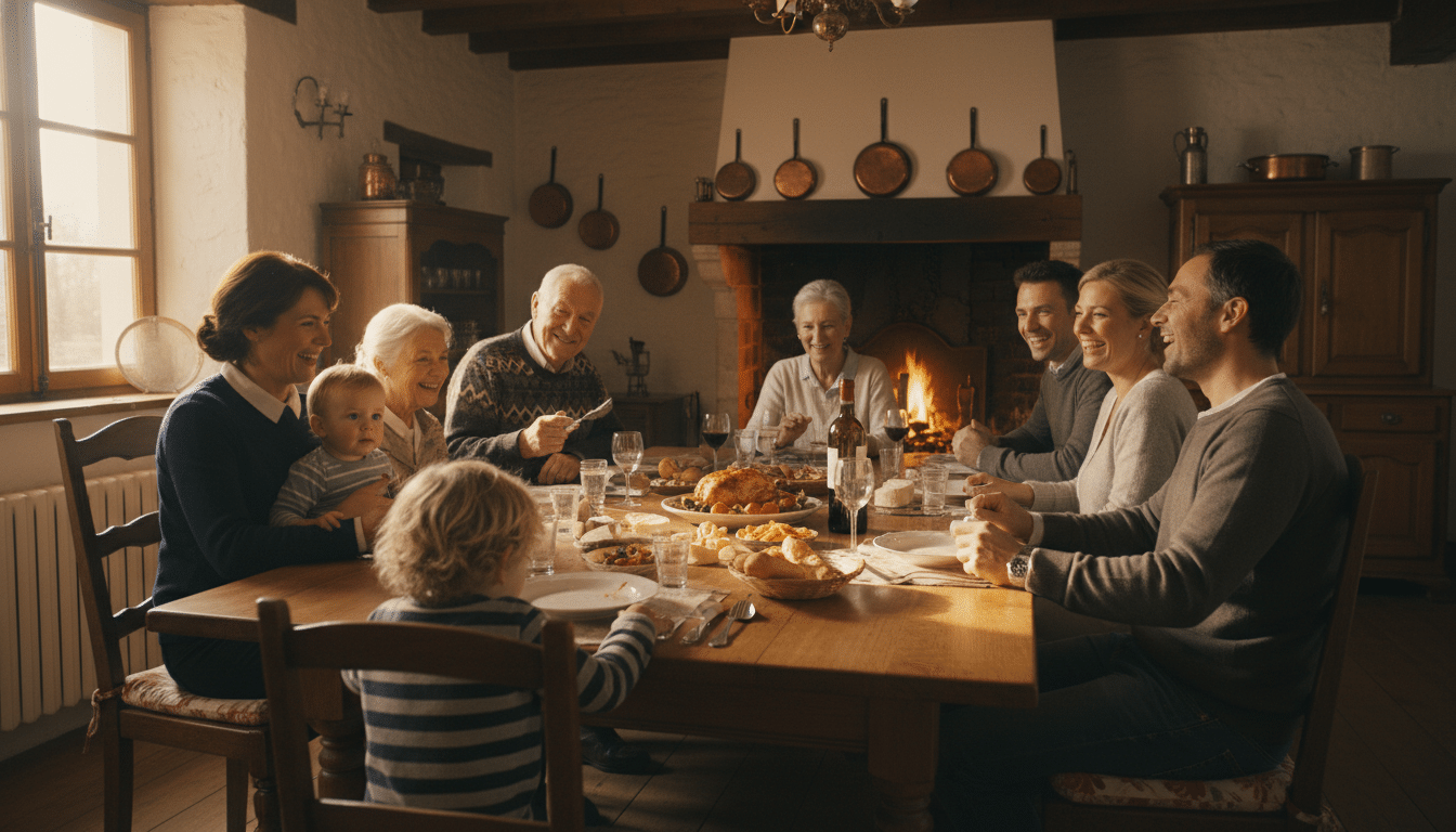 Famille française transmettant les règles de table à table
