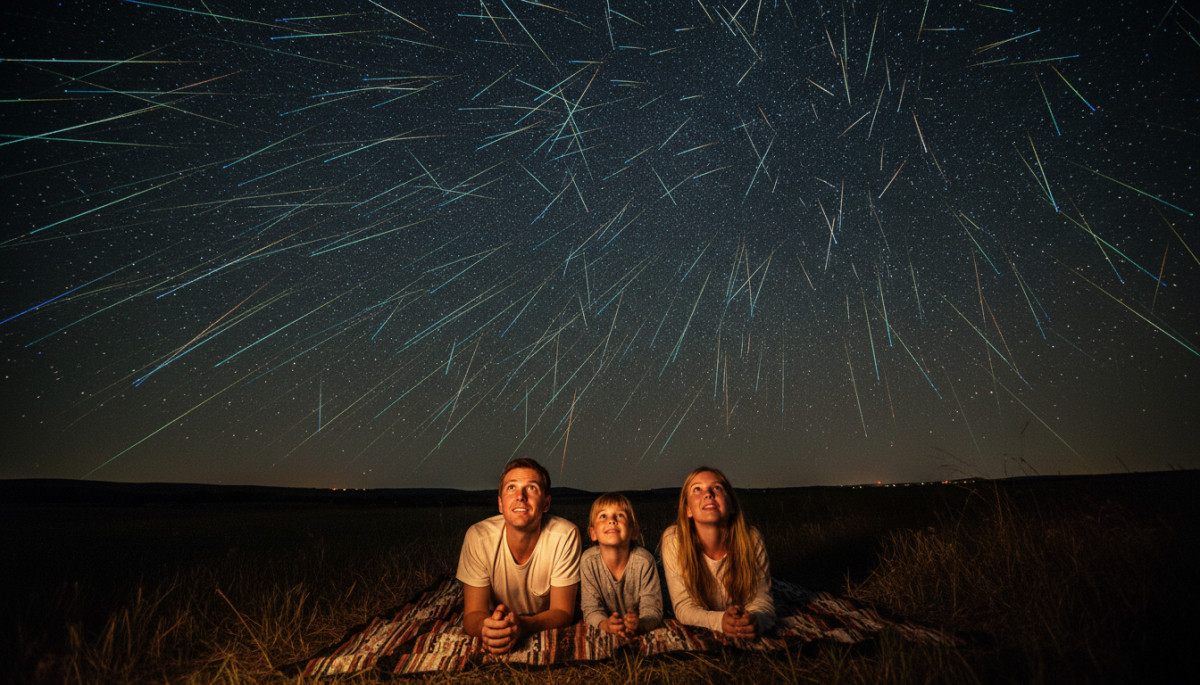 Famille observe les étoiles filantes des Léonides