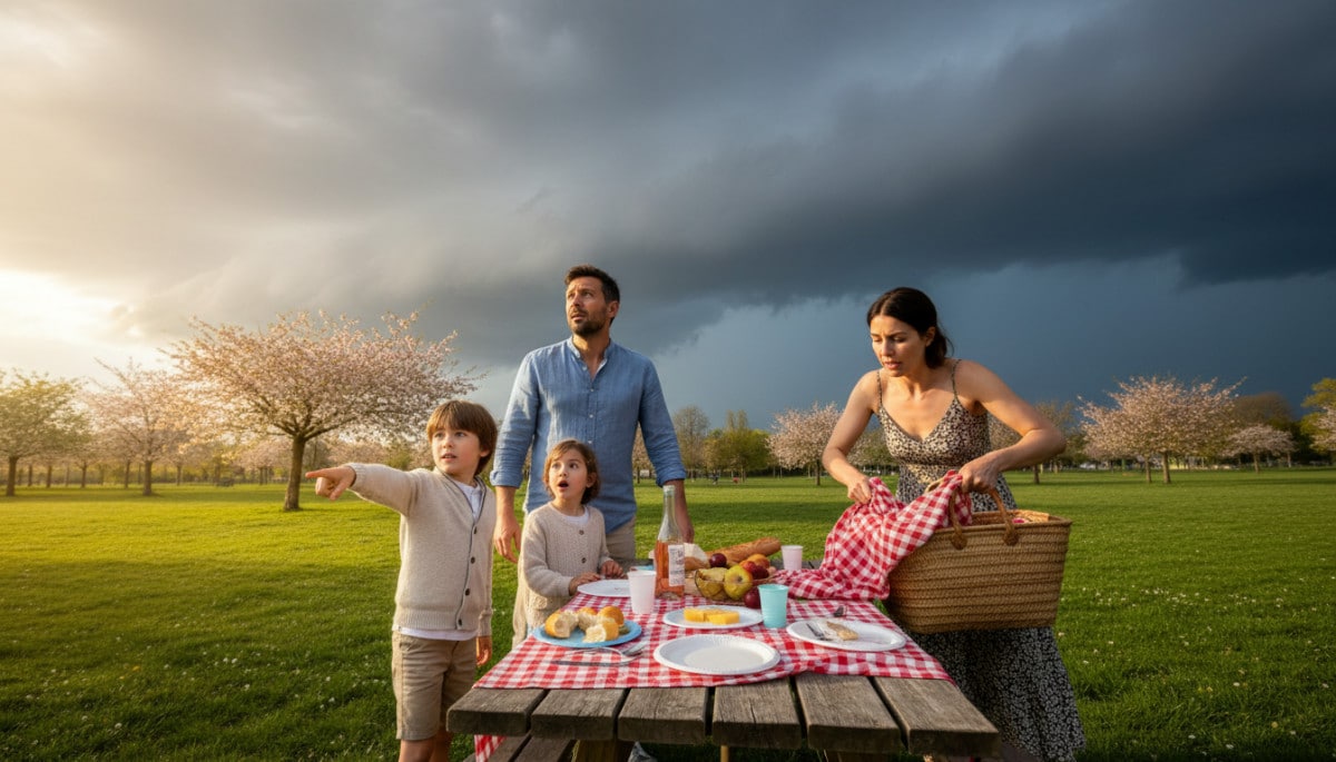 Famille surprise par les nuages du week-end
