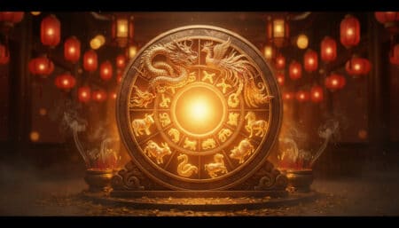 Femme asiatique en méditation dans une forêt de bambous dorés pour l'horoscope chinois du 27 avril 2026