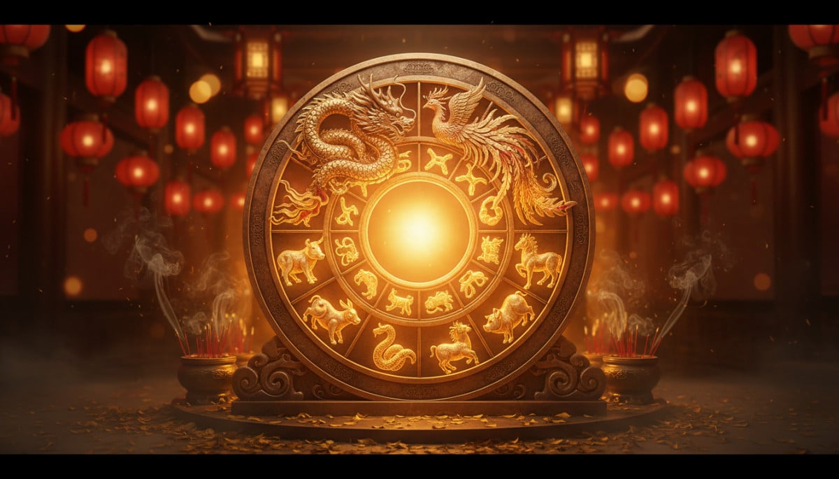 Femme asiatique en méditation dans une forêt de bambous dorés pour l'horoscope chinois du 27 avril 2026