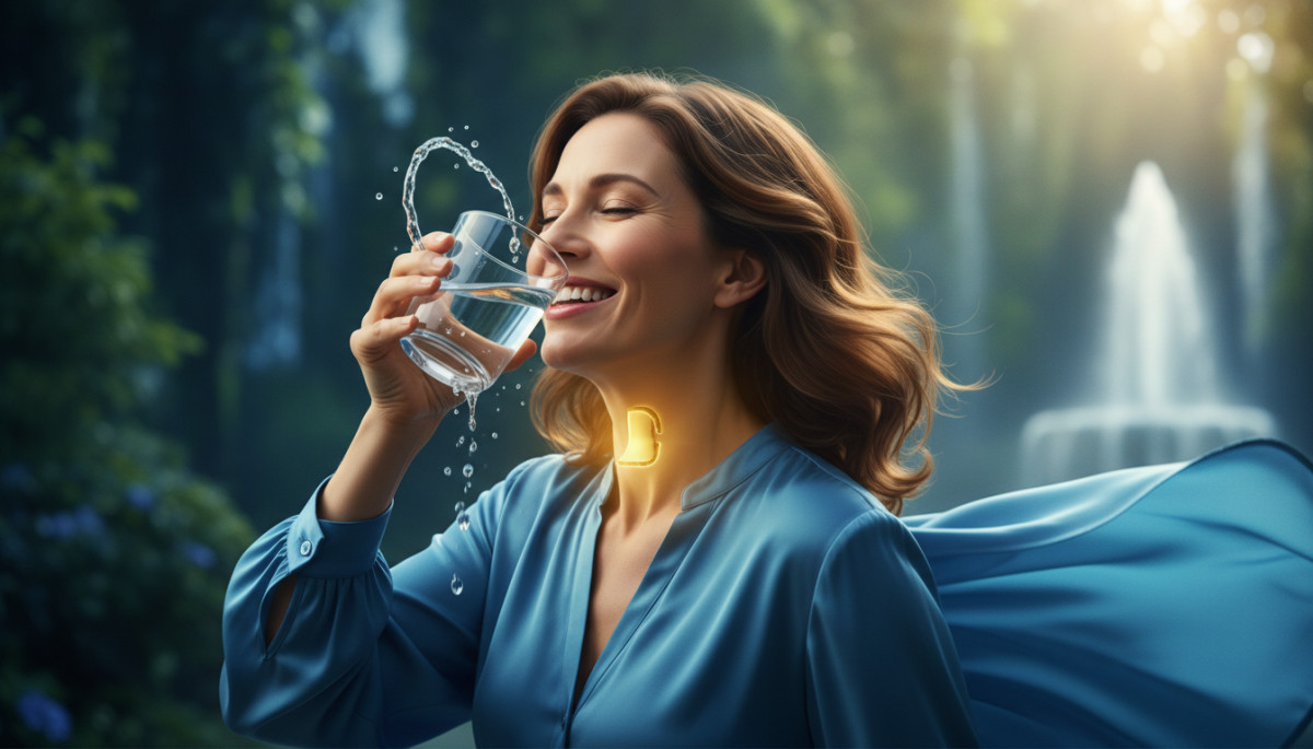 Femme buvant de l'eau avec épiglotte mise en valeur