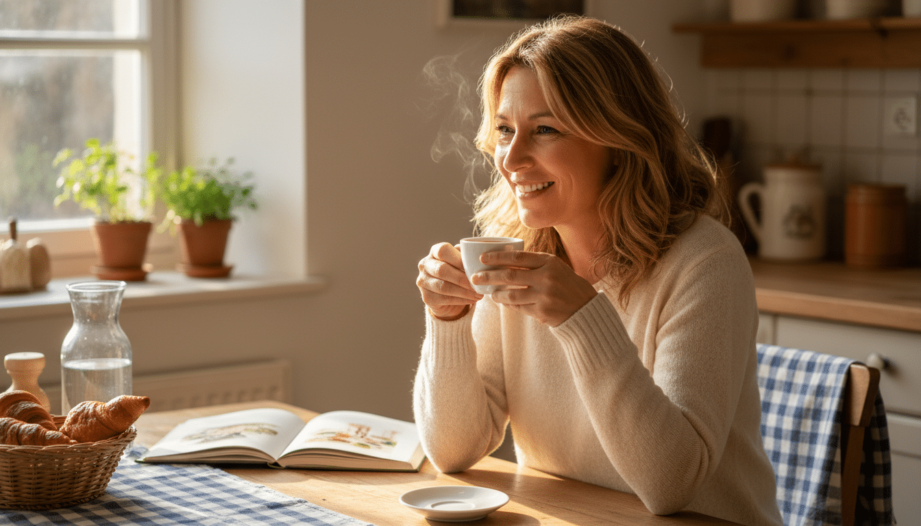 Femme buvant un café expresso le matin