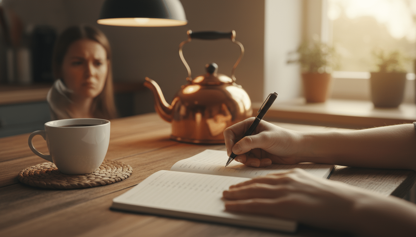 Femme calculant son budget dans un carnet