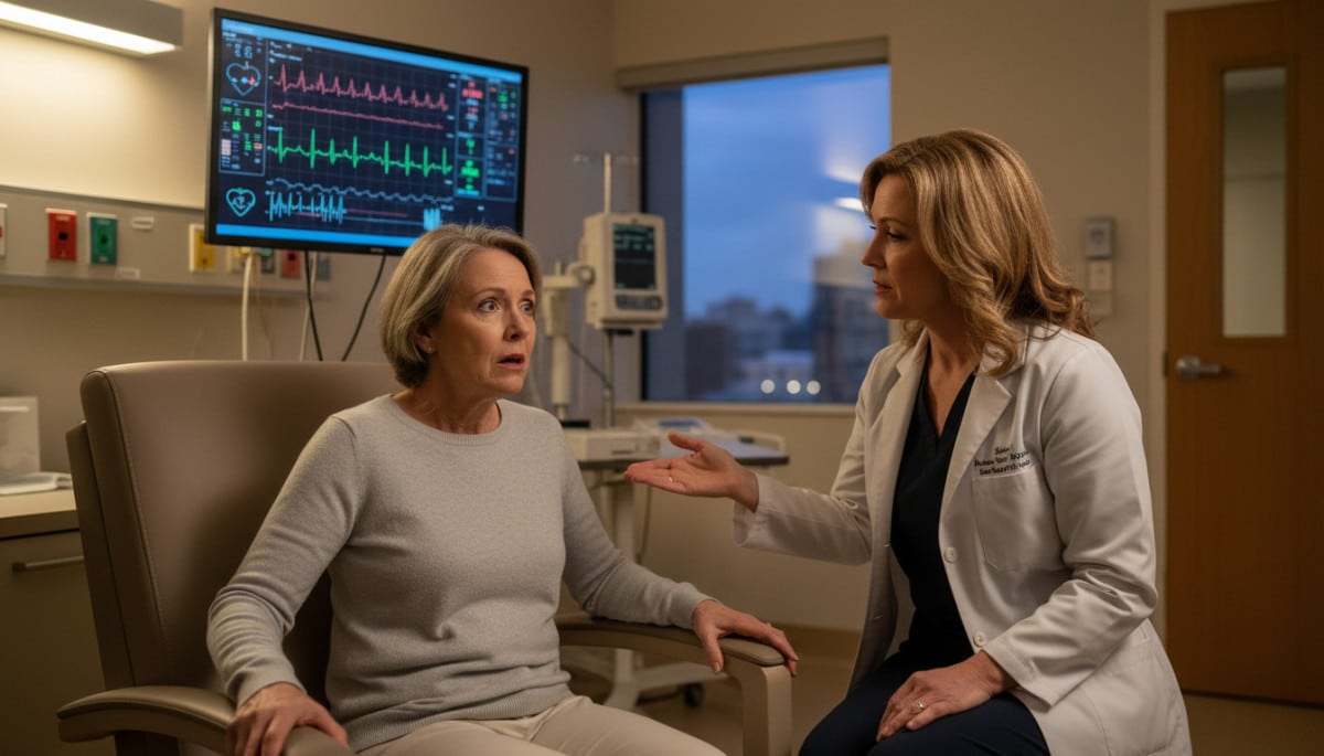 Femme choquée chez le cardiologue