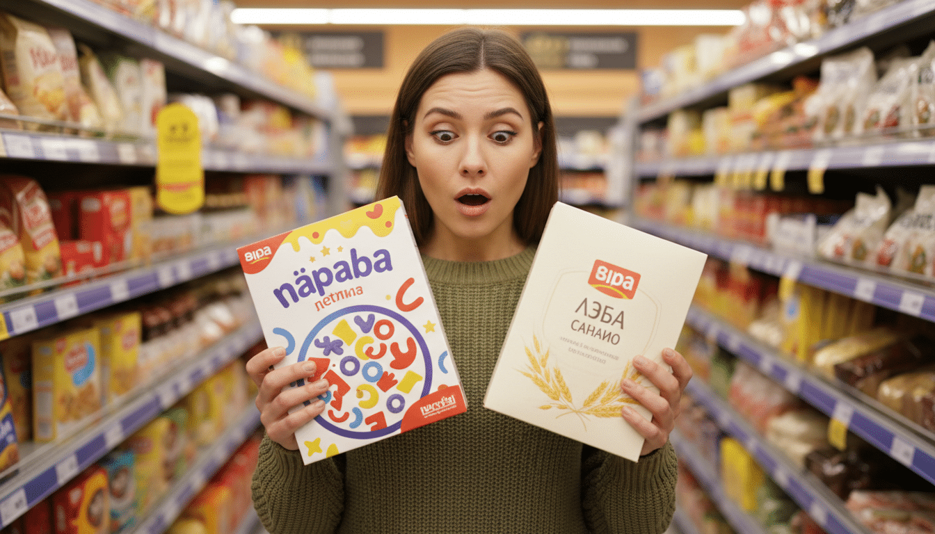 femme comparant deux boîtes de céréales en grande surface
