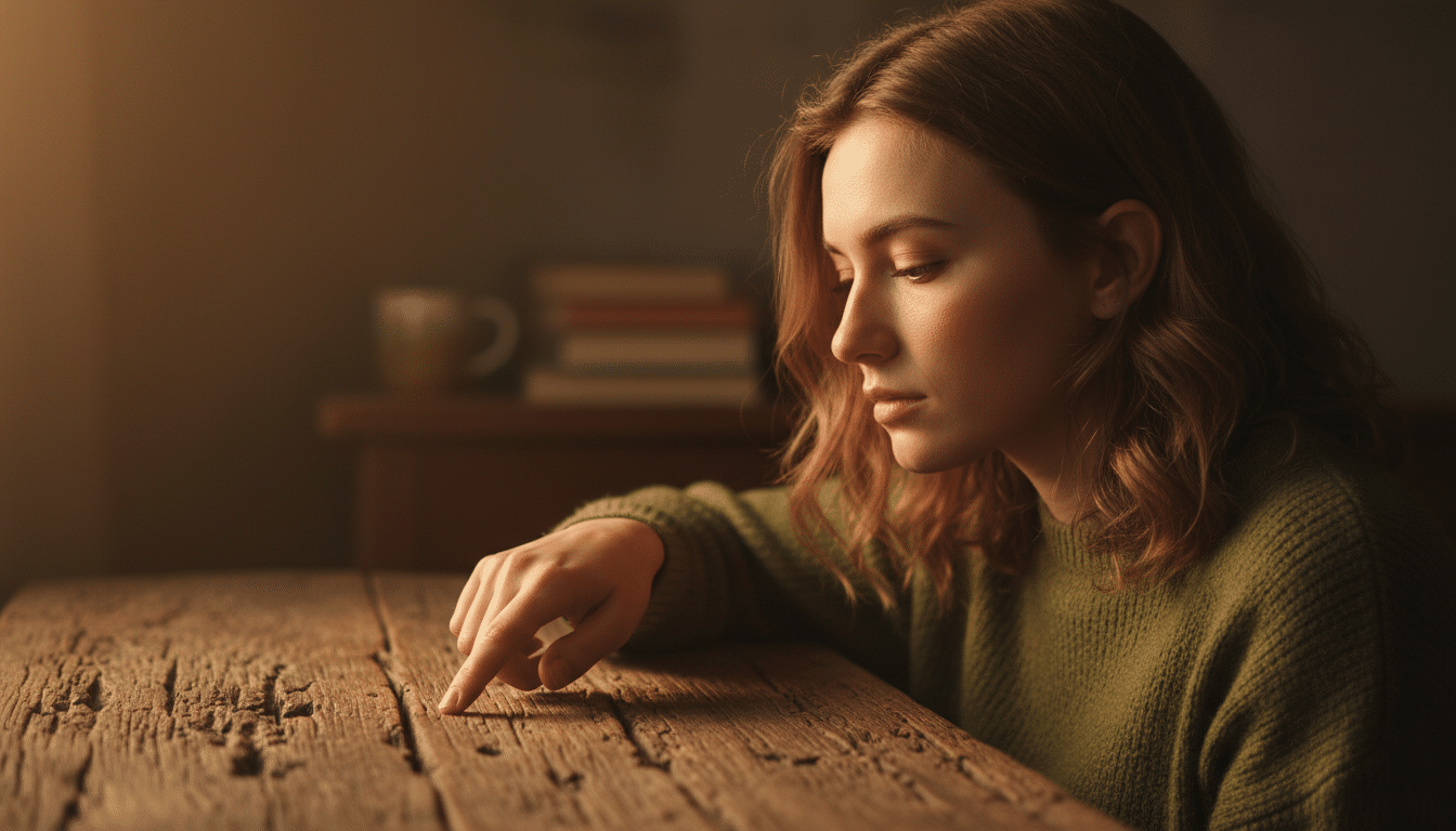 Femme curieuse touchant une surface rugueuse