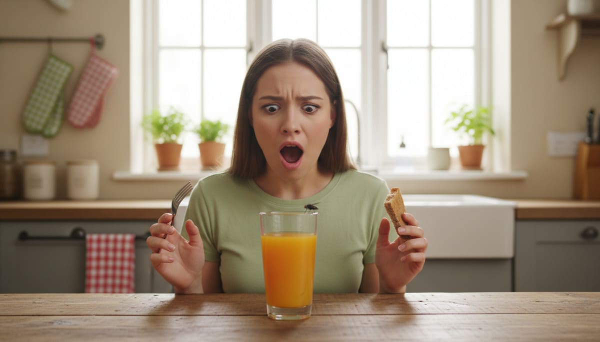 Femme dégoûtée par une mouche sur son verre