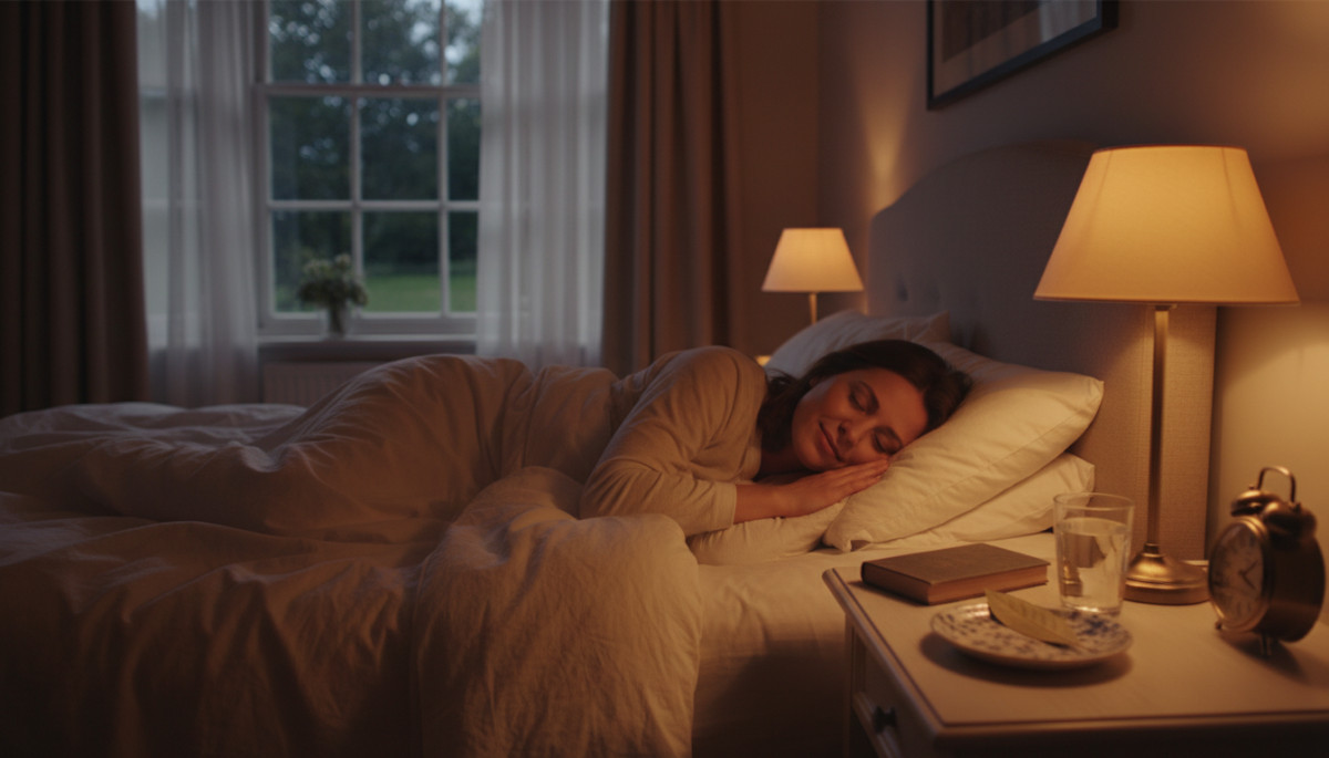 femme dormant sereinement lampe de chevet allumée