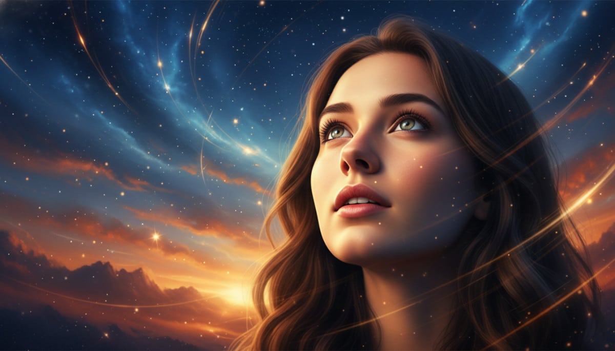 Femme émerveillée regardant le ciel étoilé la nuit