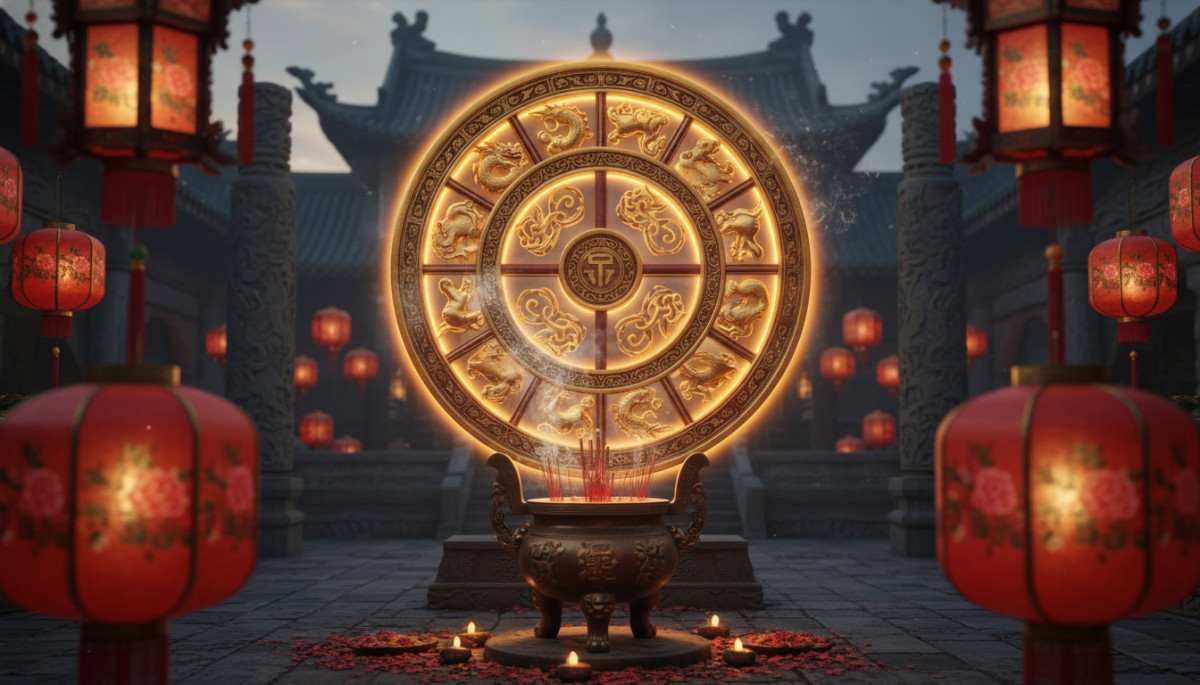 Femme en méditation baignée d'une lumière dorée et de flammes douces pour l'horoscope chinois du 19 avril 2026