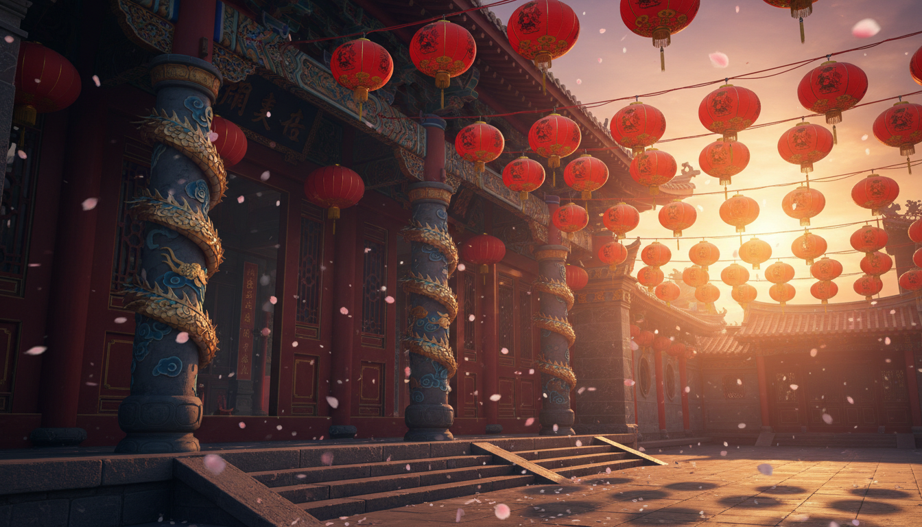 Femme entourée des 12 animaux du zodiaque chinois en lumière dorée