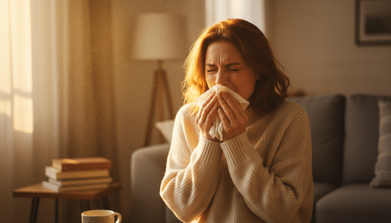 Femme éternuant à cause des acariens