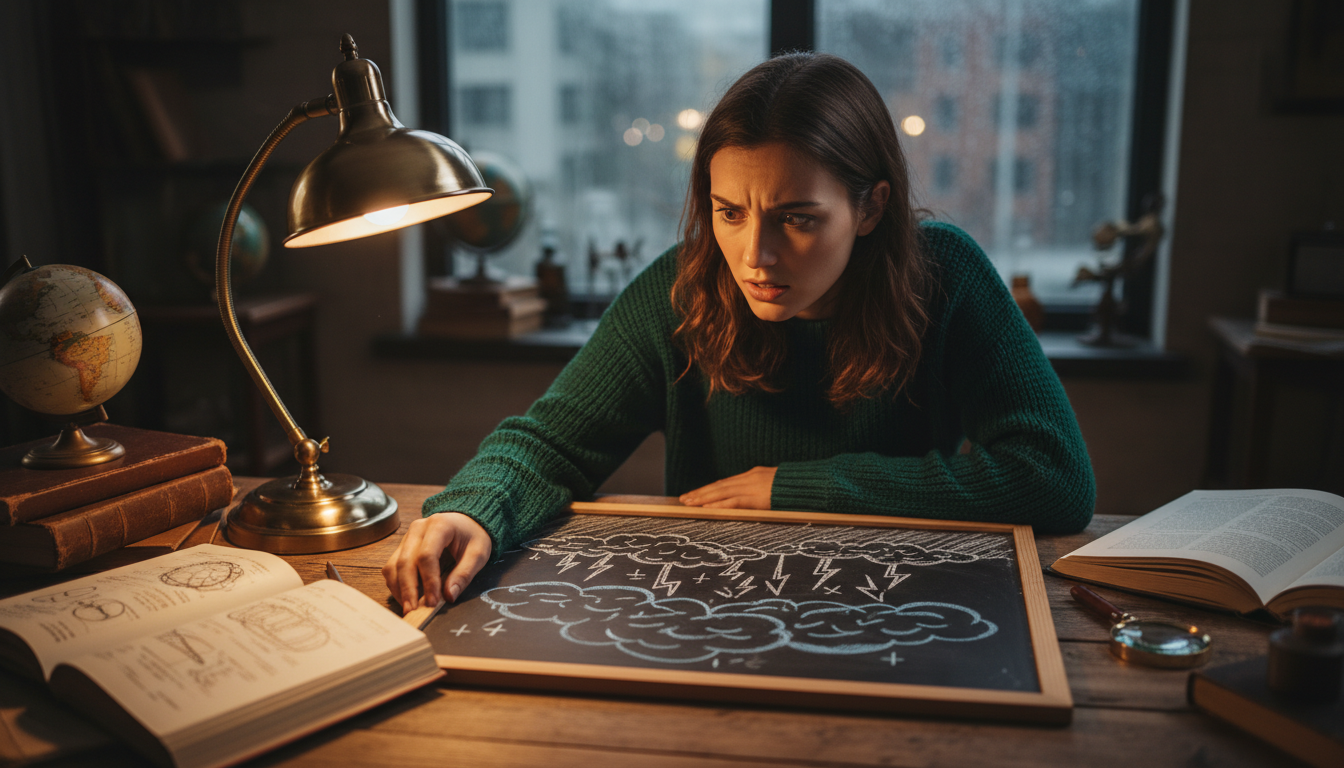 Femme étudiant la physique de la foudre