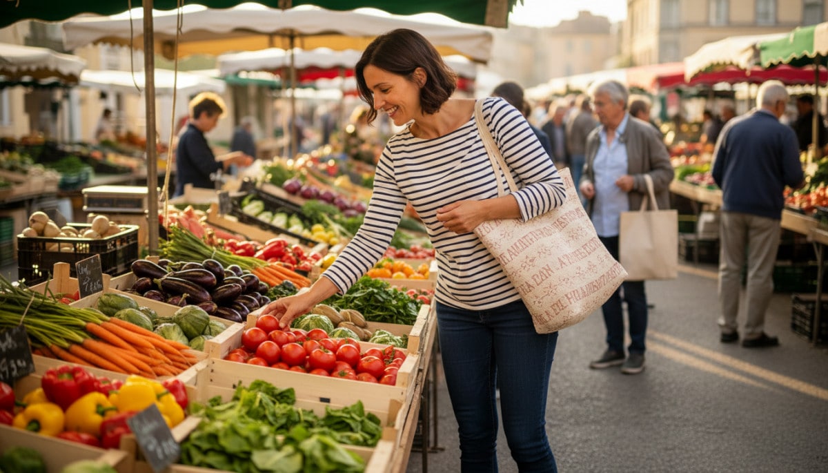 Femme faisant ses courses au marché de Dijon