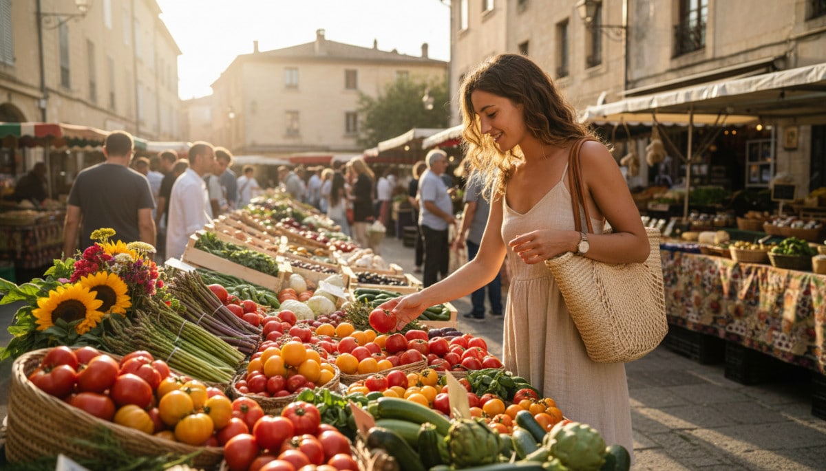 Femme faisant ses courses au marché de Nice