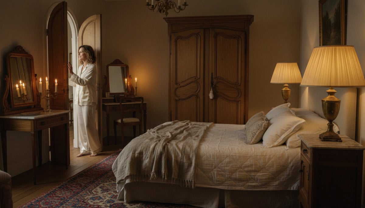 Femme française disant bonne nuit à sa famille