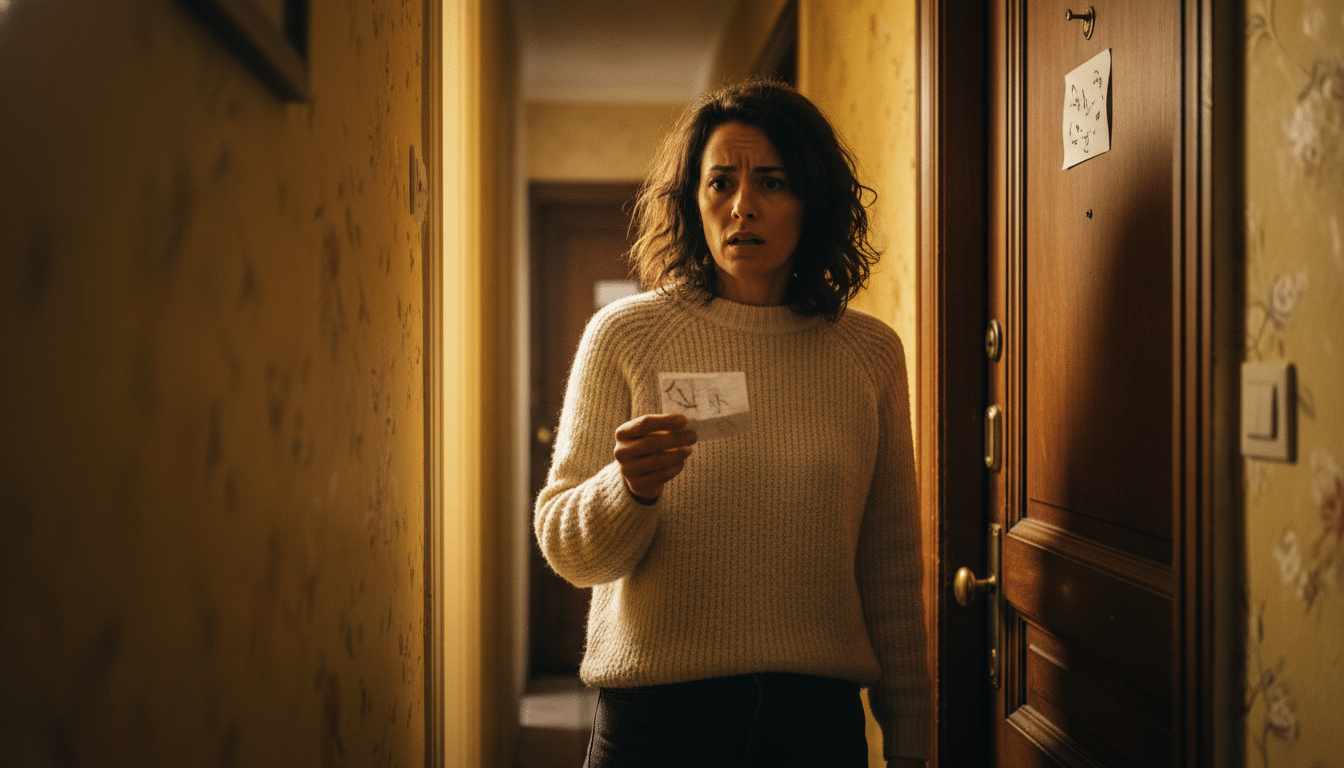 Femme frustrée devant sa porte sans colis