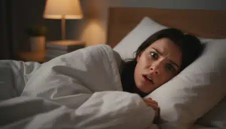 Femme horrifiée dans son lit la nuit