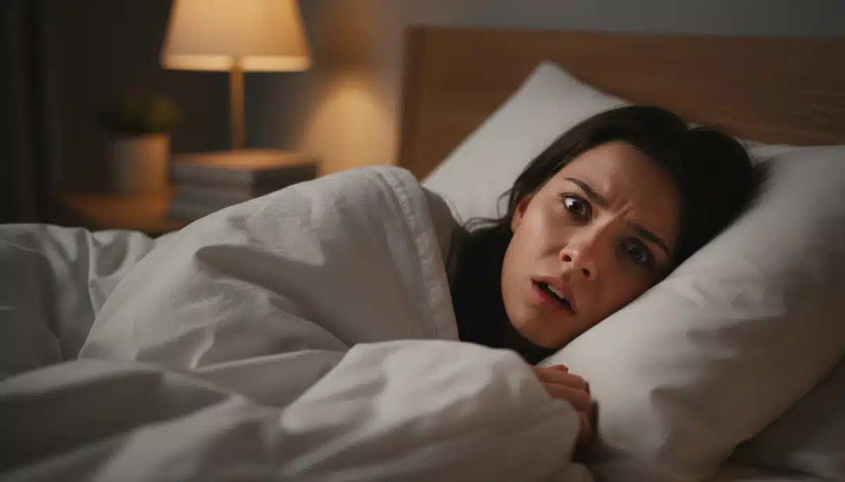 Femme horrifiée dans son lit la nuit