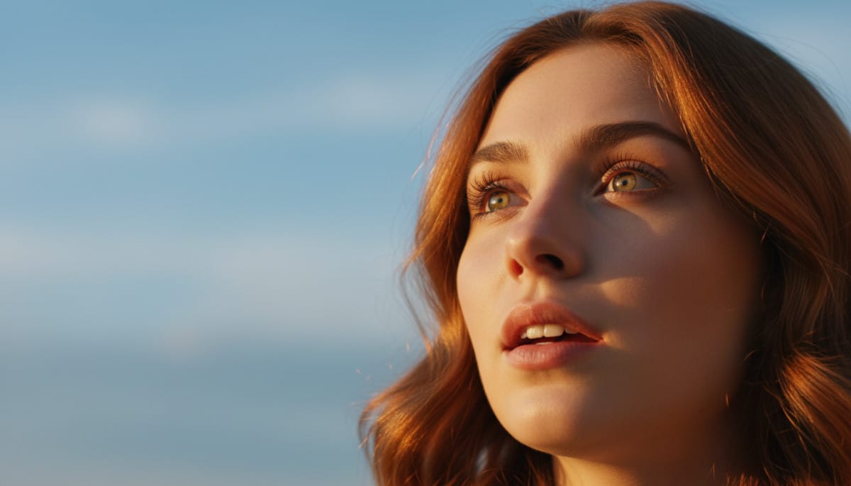 Femme levant les yeux vers le ciel émerveillée