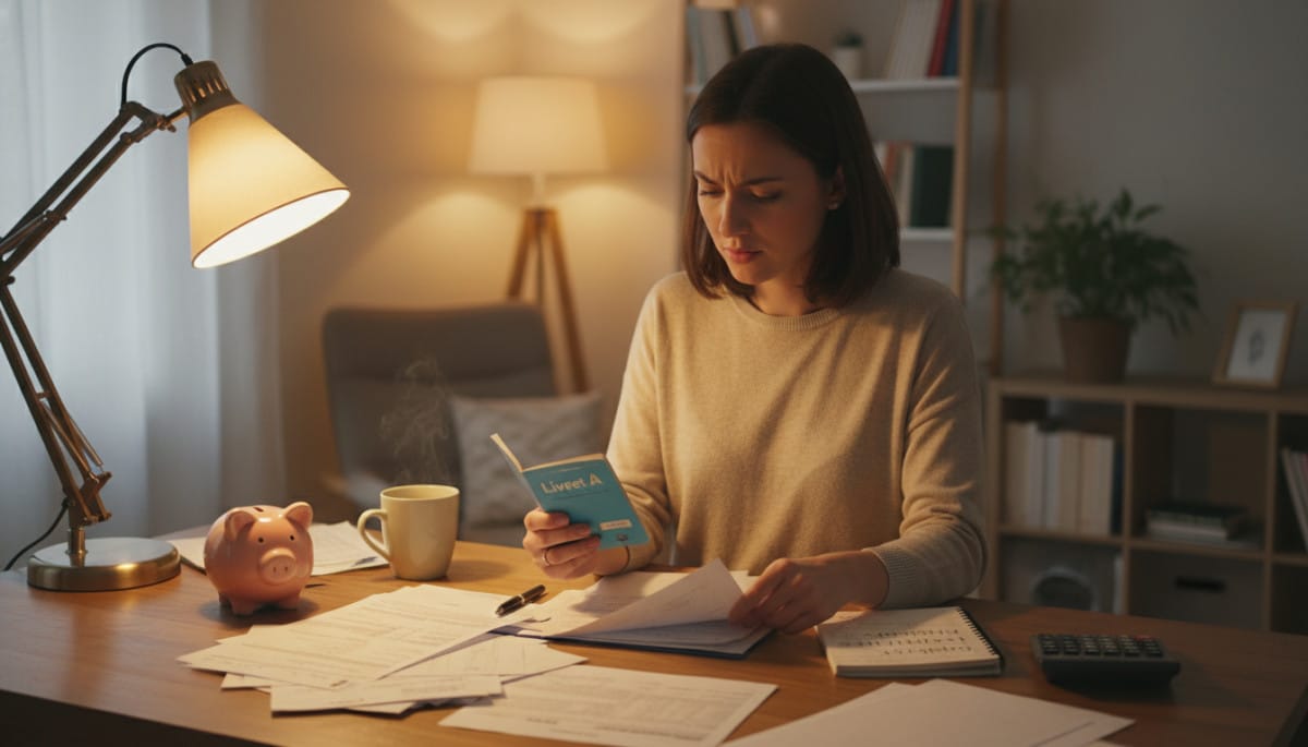 Femme organisant son épargne et livret A à domicile