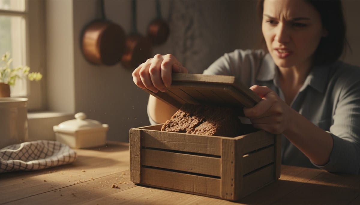 Femme ouvrant une boîte de sucre brun durci en bloc
