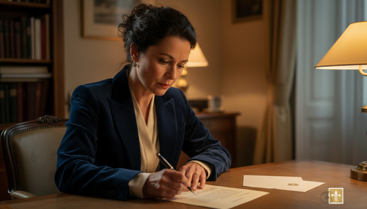 Femme rédigeant un courrier recommandé pour contester sa banque