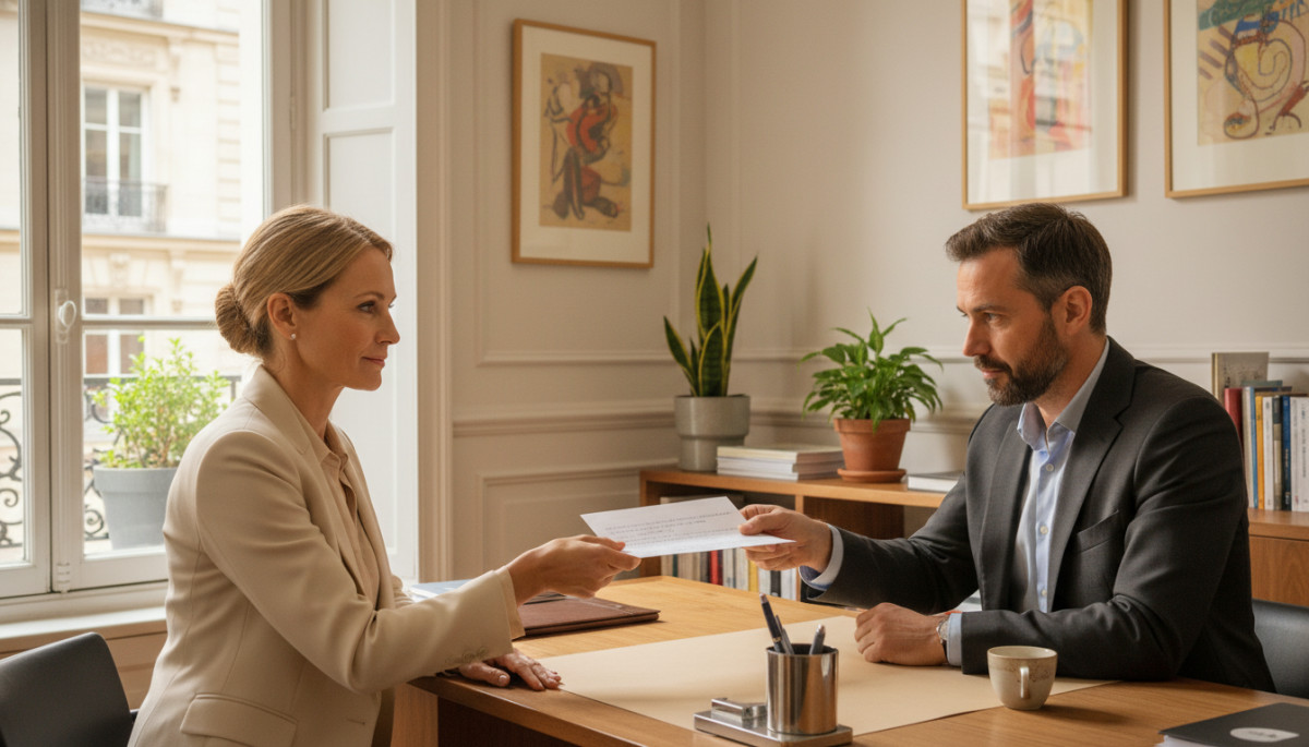 Femme remettant une demande de dispense aux RH