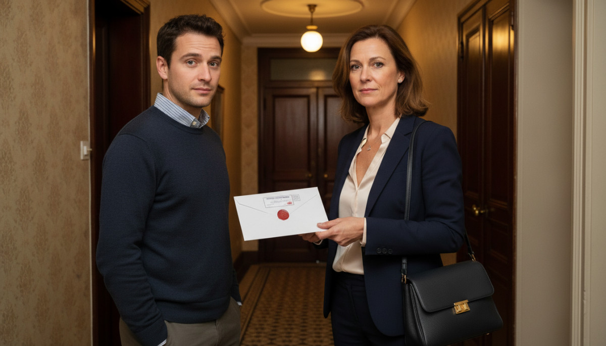 Femme remettant une lettre recommandée à son voisin