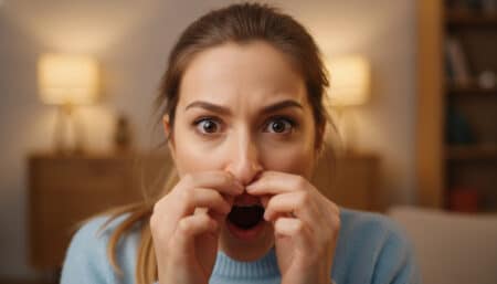 Femme surprise avant un éternuement puissant