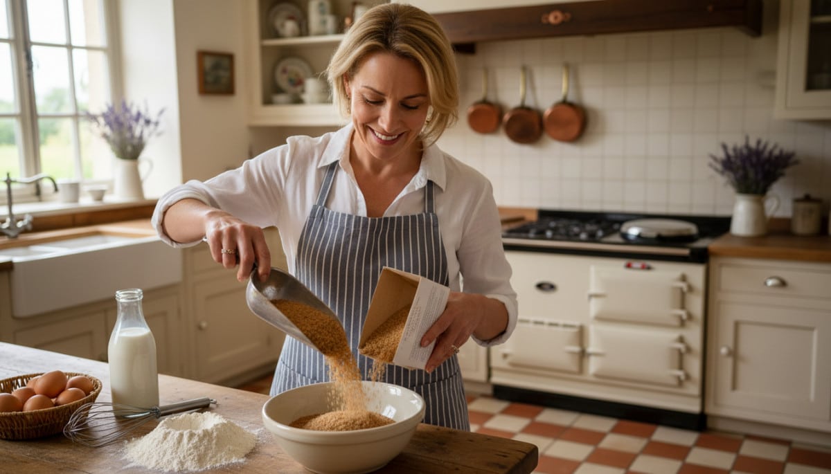 Femme utilisant de la cassonade souple pour pâtisser