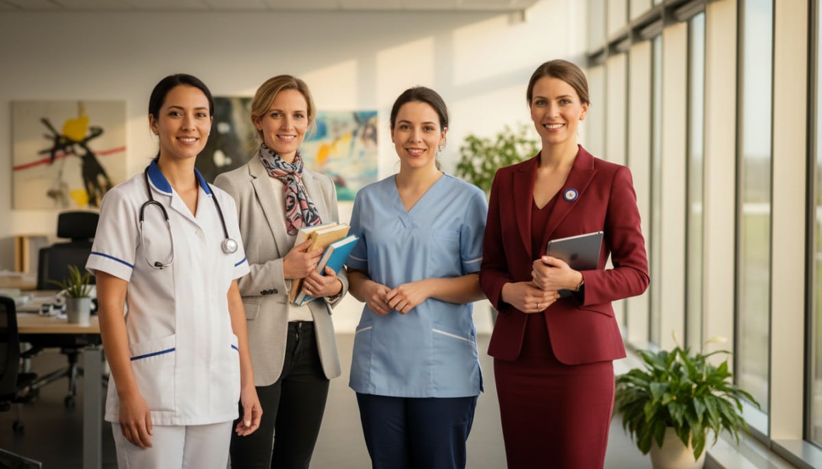 Femmes actives dans différents métiers féminisés en France