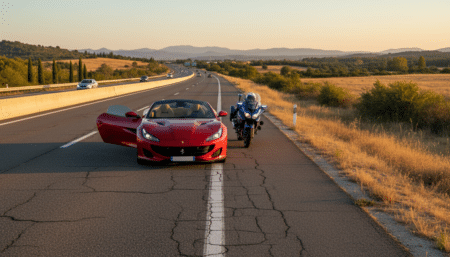 Ferrari Portofino rouge arrêtée sur l'autoroute A8 par les gendarmes