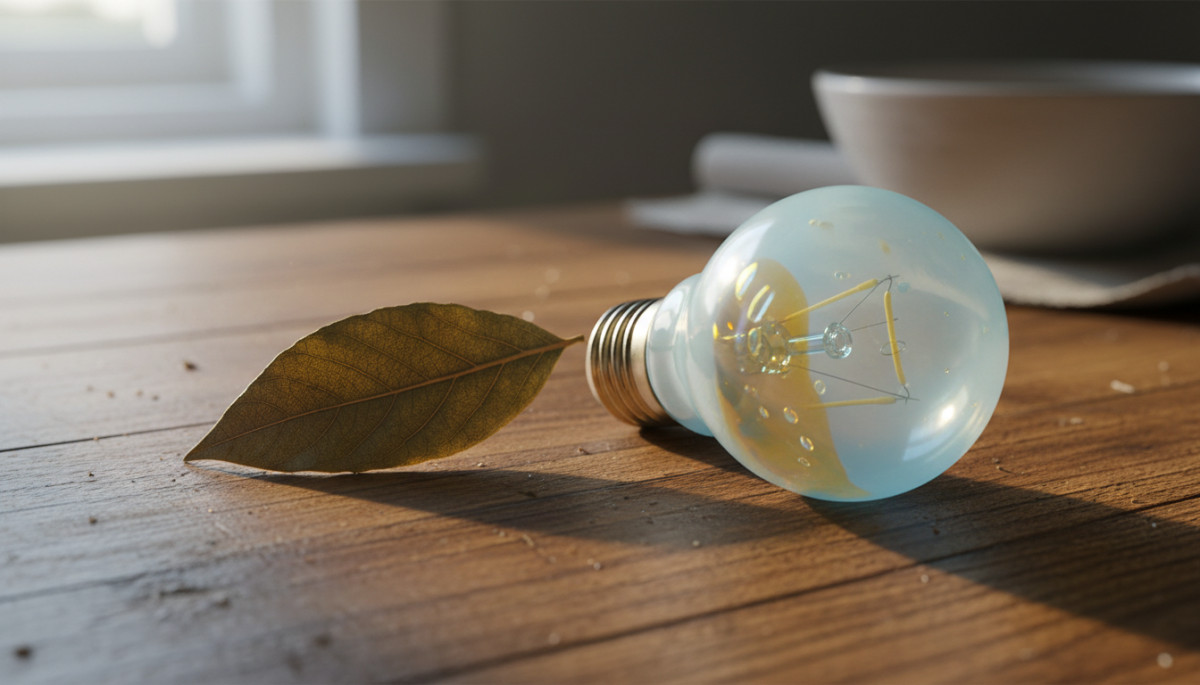 feuille de laurier séchée posée près d'une ampoule