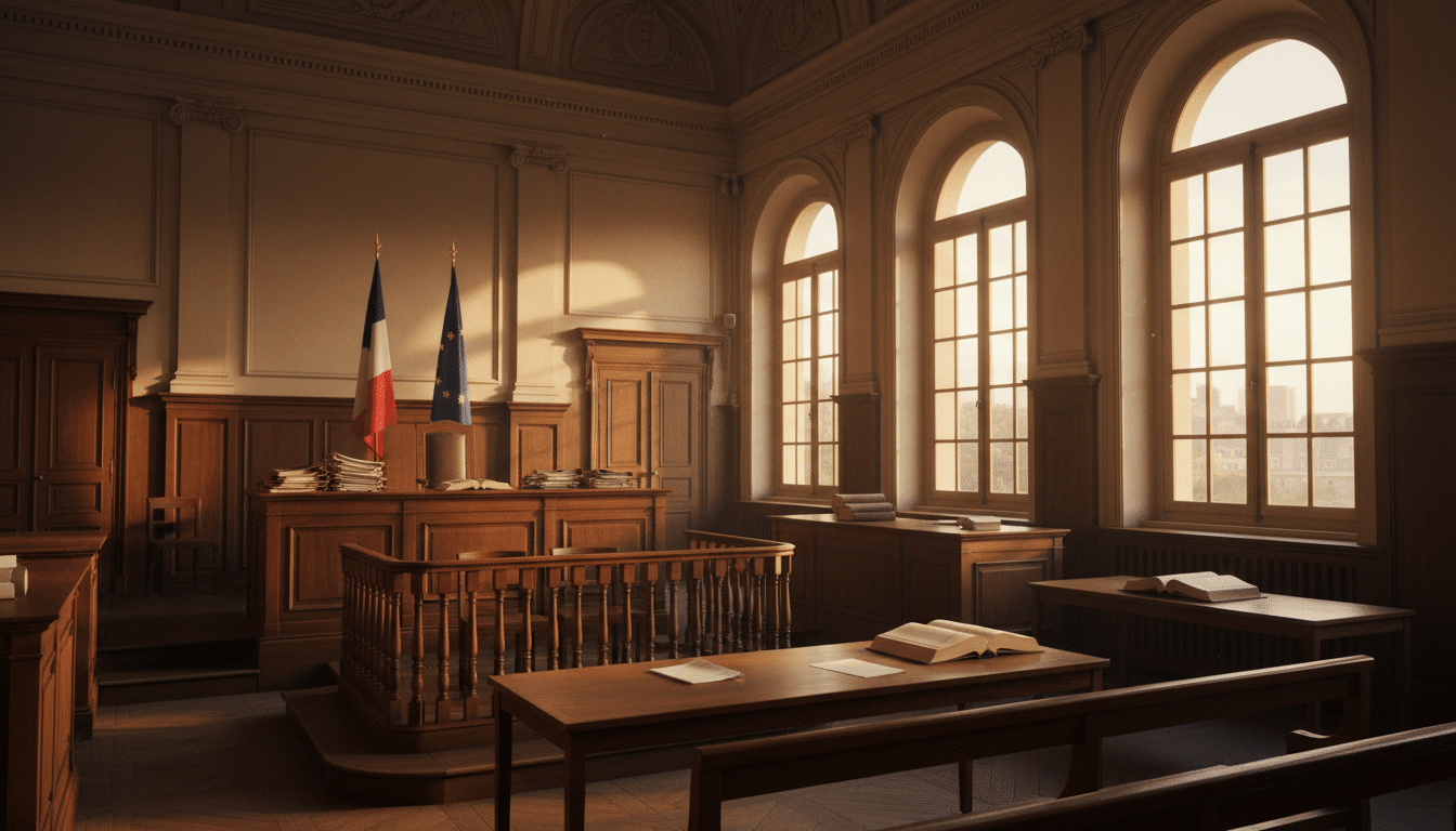 Tribunal correctionnel français avec barre des accusés