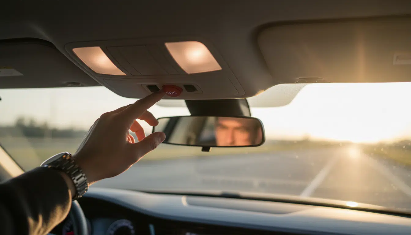 Bouton SOS eCall au plafond d'une voiture