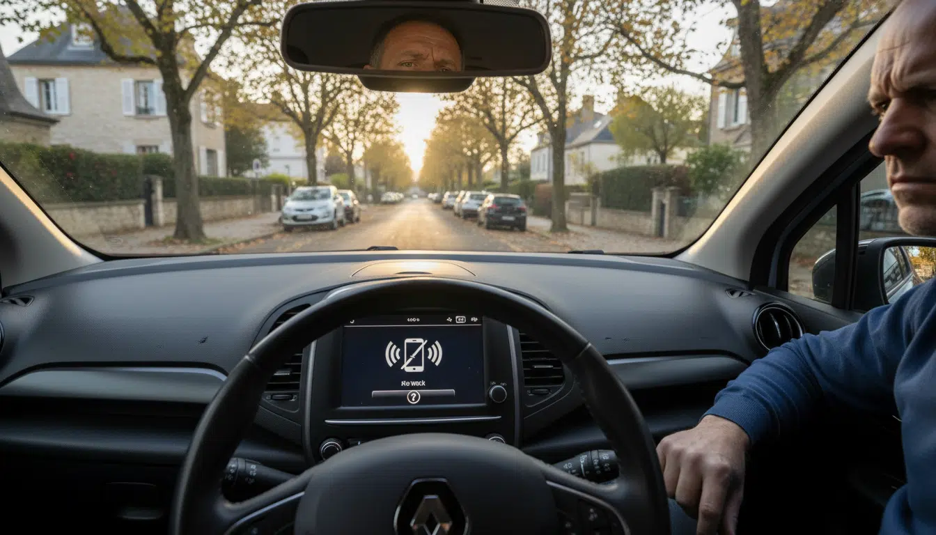 Écran multimédia Renault affichant un signal déconnecté