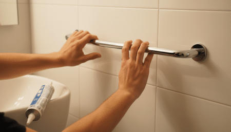 Fixation d'un porte-serviettes au mur avec colle de montage