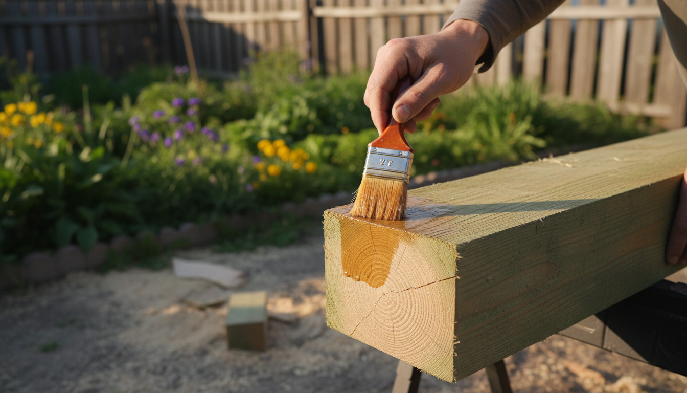 Application de produit de coupe sur lambourde en pin découpée