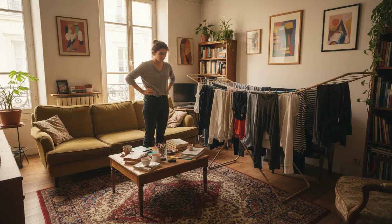 Séchoir classique encombrant dans un petit salon