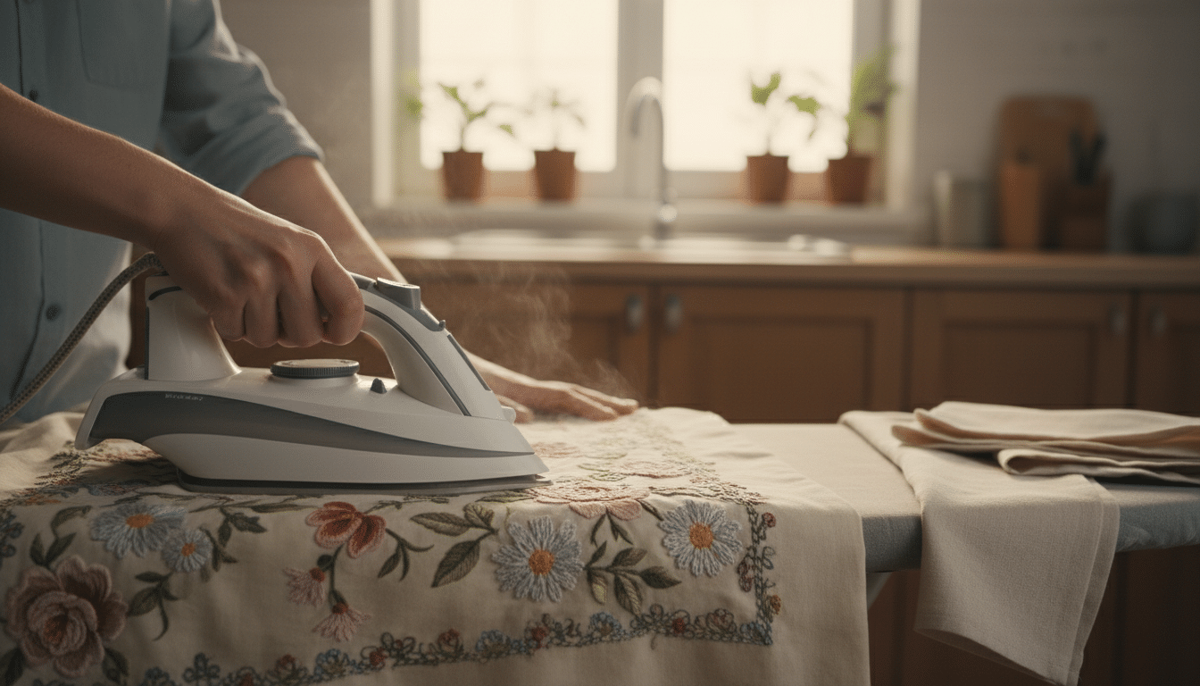 Repassage d'une housse de coussin brodé Ikea