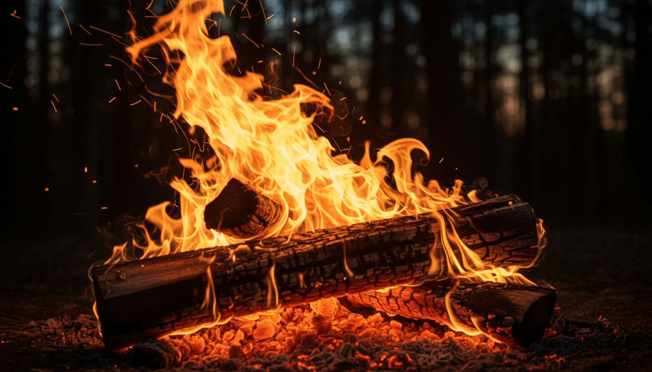 Flammes colorées d'un feu de camp en gros plan