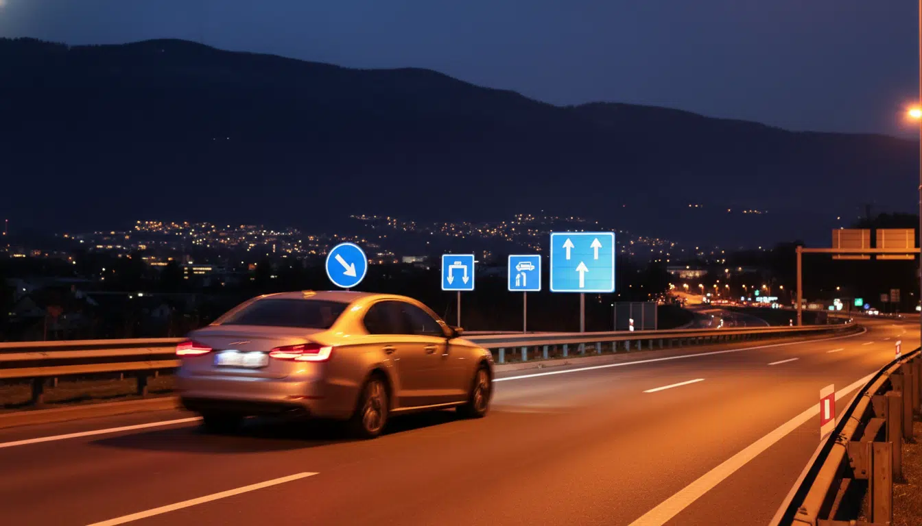 Radar automatique flashant une voiture sur autoroute suisse
